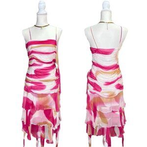 🌷Vintage Y2K Nina Austin NEW 100% Silk Pink & White Fairy Dress​